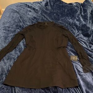 Lulus Black Lace long Sleeve skater Dress